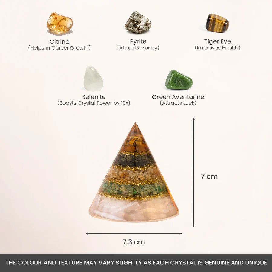 Conical Dhan Yog Pyramid With Selenite Base