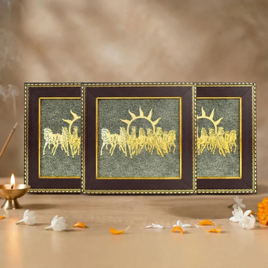 7 Horses on Raw Pyrite Frame