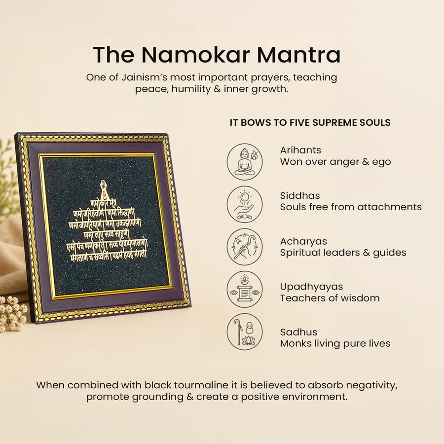 Jain Namokar Mantra Frame with Black Tourmaline