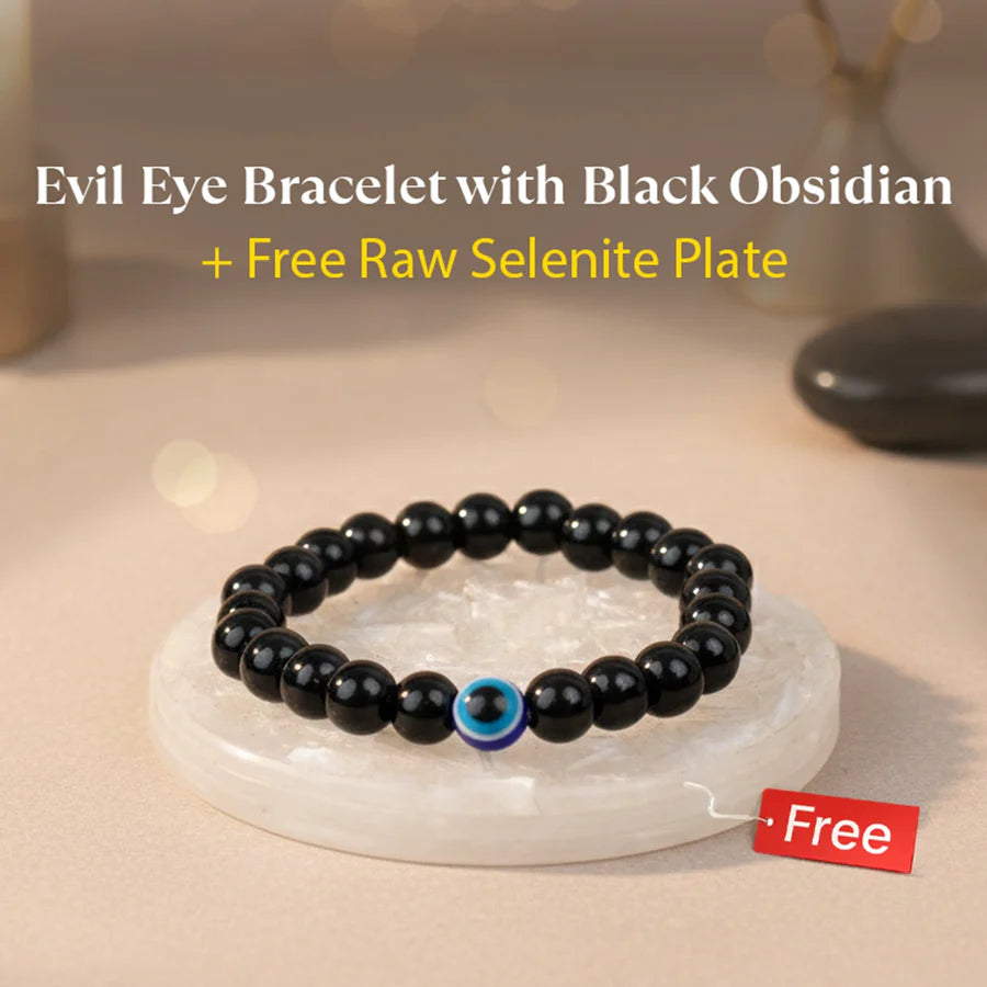 Evil Eye Bracelet with Black Obsidian