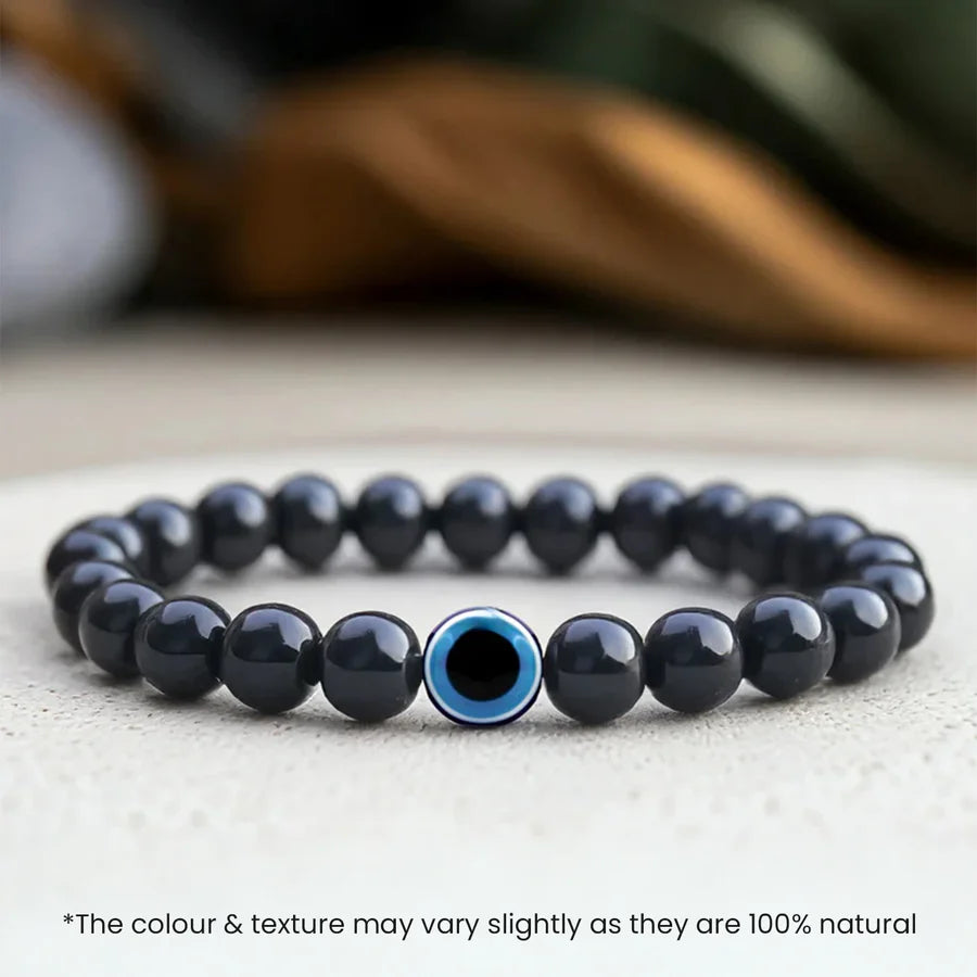 Black Obsidian Evil Eye Bracelet with FREE Raw Selenite Plate